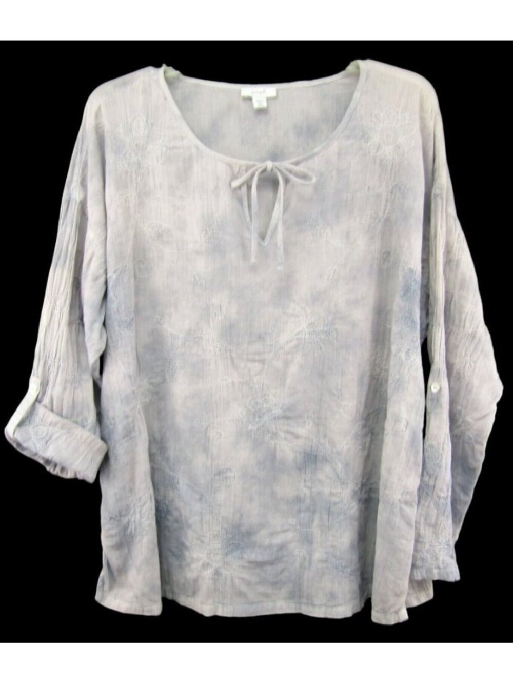 J Jill Pure Jill Gray Tie Dye Embroidered Peasant Tunic Top Size M Petite Boho